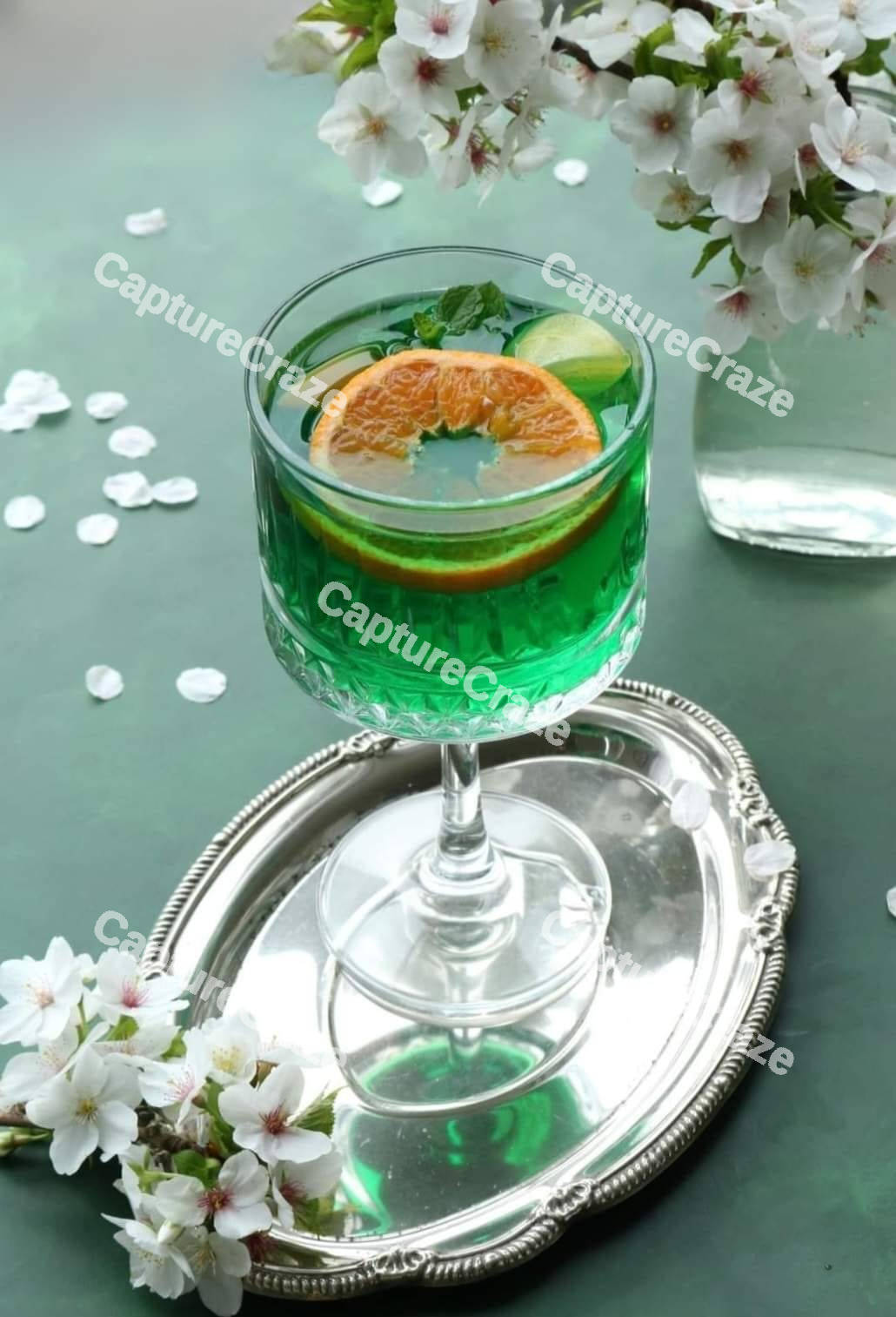 Glass of cocktail green fairy